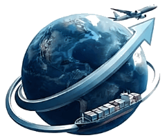 Awan Global Exports logo — globe with cargo ship and aircraft